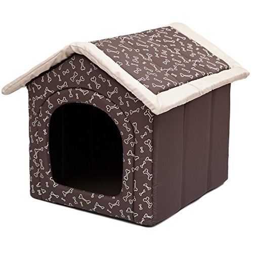 millybo Hundehöhle Hundebett Hundehaus Hundehütte R1-R6 (R2 (44 x 38 cm), braun mit Muster (Knochen)) von millybo