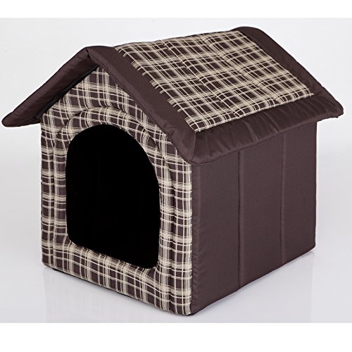 millybo Hundehöhle Hundebett Hundehaus Hundehütte R1-R6 (R2 (44 x 38 cm), braun mit Muster (weiß kariert)) von millybo