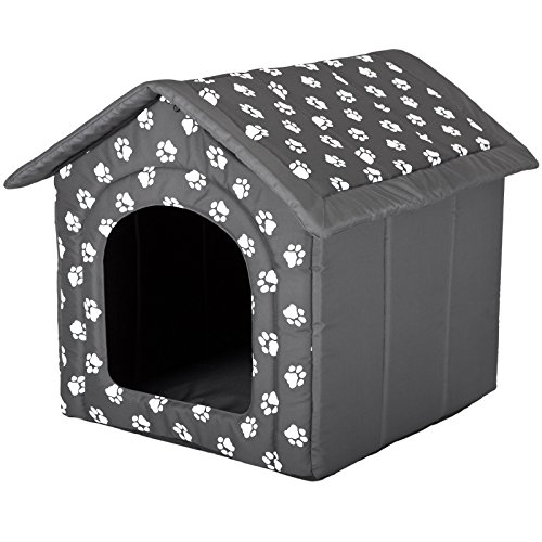 millybo Hundehöhle Hundebett Hundehaus Hundehütte R1-R6 (R2 (44 x 38 cm), grau mit Muster (Pfötchen)) von millybo