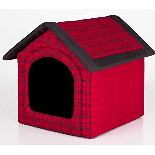 millybo Hundehöhle Hundebett Hundehaus Hundehütte R1-R6 (R3 (52 x 46 cm), rot mit Muster (schwarz kariert)) von millybo