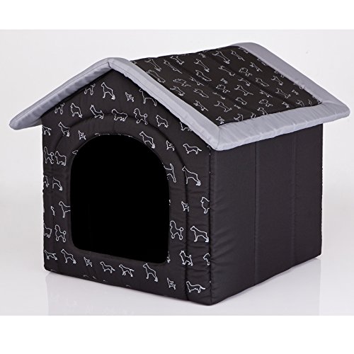 millybo Hundehöhle Hundebett Hundehaus Hundehütte R1-R6 (R3 (52 x 46 cm), schwarz mit Muster (Hündchen)) von millybo