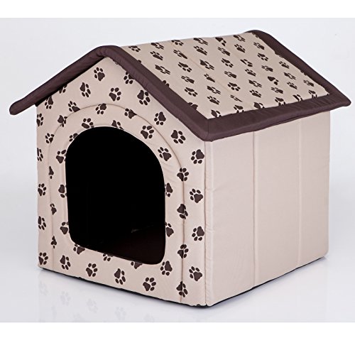 millybo Hundehöhle Hundebett Hundehaus Hundehütte R1-R6 (R4 (60 x 55 cm), beige mit Muster (Pfötchen)) von millybo