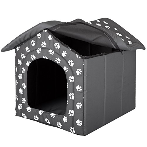 millybo Hundehöhle Hundebett Hundehaus Hundehütte R1-R6 (R4 (60 x 55 cm), grau mit Muster (Pfötchen)) von millybo