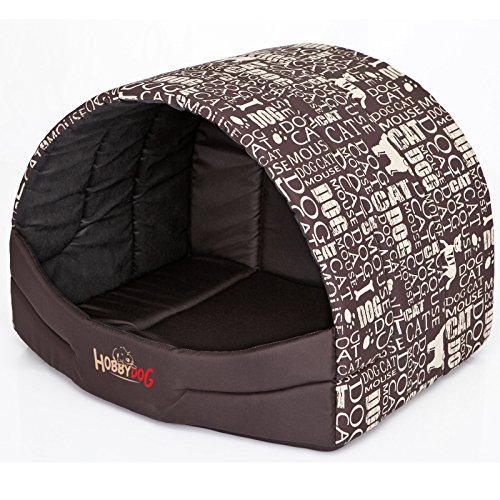 millybo Hundehütte Hundehöhle Hundebett Hundehaus S-XL (R2 (50 x 38 cm), braun mit Muster (Print)) von millybo