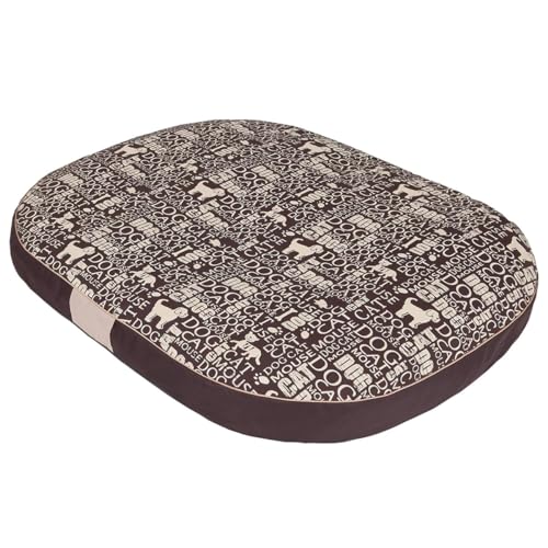 millybo OVAL Hundematratze, Hundebett für Kleine, Mittlere, Große Hunde - Robustes, wasserdichtes Hundekissen, kuscheliges Schaum Tierbett, Outdoor & waschbar - 87x68x15cm Braun mit Muster von millybo