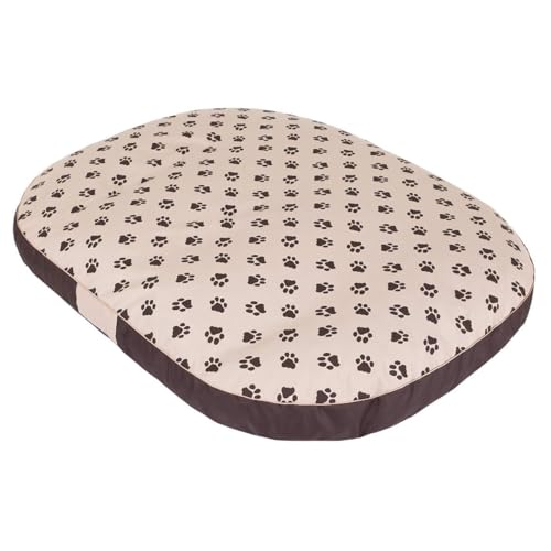 millybo OVAL Hundematratze, Hundebett für Kleine, Mittlere, Große Hunde - Robustes, wasserdichtes Hundekissen, kuscheliges Schaum Tierbett, Outdoor & waschbar - 108x85x15cm Beige mit Pfötchen von millybo