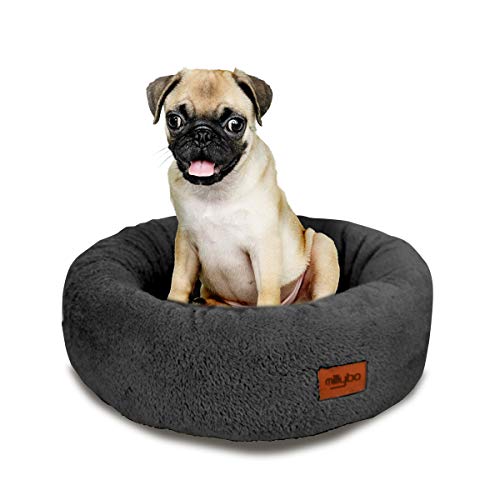 millybo Rund Hundebett für Kleine, Mittlere, Große Hunde - wasserdichtes Donut Hundekissen, kuscheliges ‎Plüsch Tierbett, Flauschig & Robustes Haustierbett - 50x50x18cm Graphit von millybo