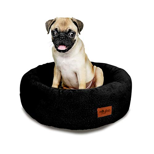 millybo Rund Hundebett für Kleine, Mittlere, Große Hunde - wasserdichtes Donut Hundekissen, kuscheliges ‎Plüsch Tierbett, Flauschig & Robustes Haustierbett - 50x50x18cm Schwarz von millybo