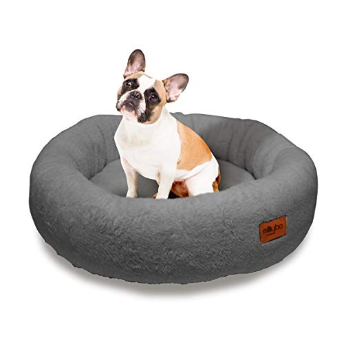 millybo Rund Hundebett für Kleine, Mittlere, Große Hunde - wasserdichtes Donut Hundekissen, kuscheliges ‎Plüsch Tierbett, Flauschig & Robustes Haustierbett - 60x60x18cm Grau von millybo