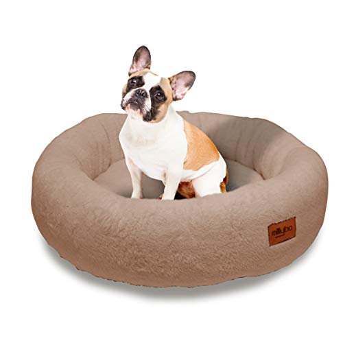 millybo Rund Hundebett für Kleine, Mittlere, Große Hunde - wasserdichtes Donut Hundekissen, kuscheliges ‎Plüsch Tierbett, Flauschig & Robustes Haustierbett - 60x60x18cm Latte von millybo