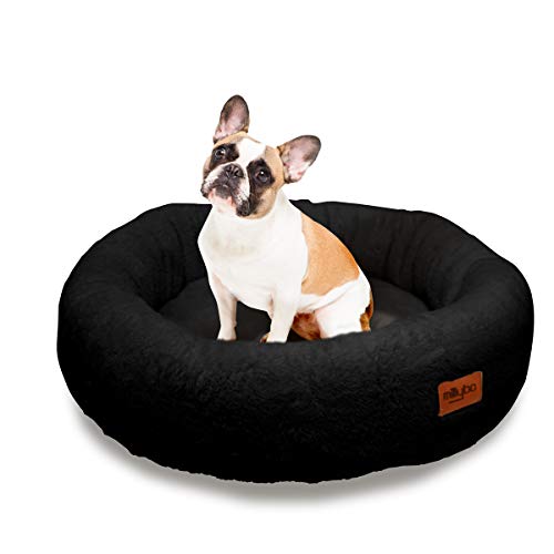 millybo Rund Hundebett für Kleine, Mittlere, Große Hunde - wasserdichtes Donut Hundekissen, kuscheliges ‎Plüsch Tierbett, Flauschig & Robustes Haustierbett - 60x60x18cm Schwarz von millybo