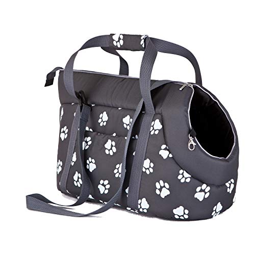 millybo Transporttasche für Hunde Katzen Tragetasche Transportbox Hundetasche (R1 (20 x 36 cm), Graphit mit Muster (Pfötchen)) von millybo