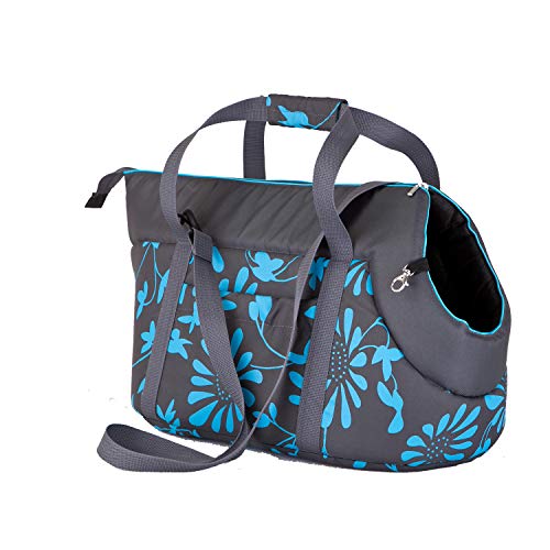 millybo Transporttasche für Hunde Katzen Tragetasche Transportbox Hundetasche (R3 (30 x 50 cm), grau mit blauen Blumen) von millybo