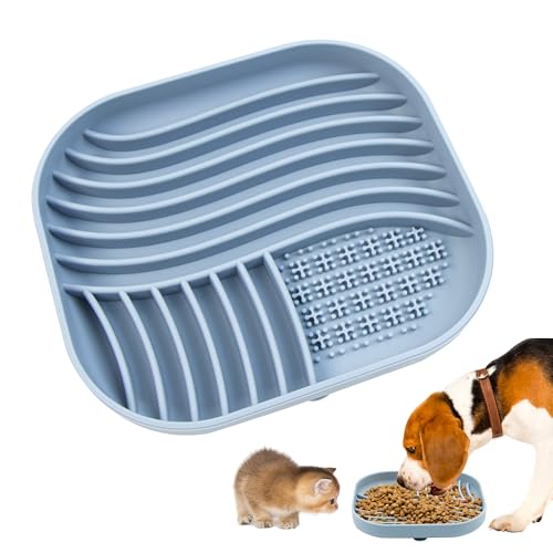 Anti Schling Napf für Hunde und Katzen, Antischlingnapf Hunde Silikon mit Großem Saugnapf, Leckmatte Hund, Schleckmatte Katze für Trockenfutter und Nassfutter, 20x18x3cm, (Blue) von mimzemamz