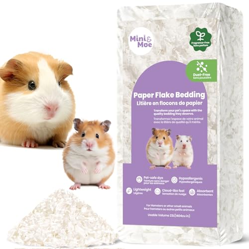 mini&moe Hamsterbett: feuchtigkeitsabsorbierendes und staubfreies Naturpapier für kleine Haustiere – für Meerschweinchen, Hamster und Kaninchen, 23 Liter von mini&moe