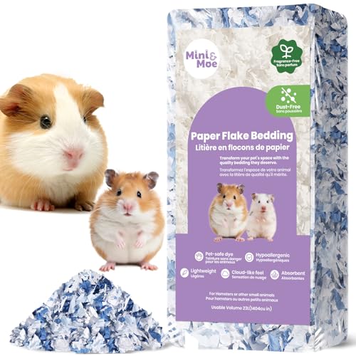 mini&moe Hamsterbett: feuchtigkeitsabsorbierendes und staubfreies Naturpapier für kleine Haustiere – für Meerschweinchen, Hamster und Kaninchen, 23 Liter von mini&moe