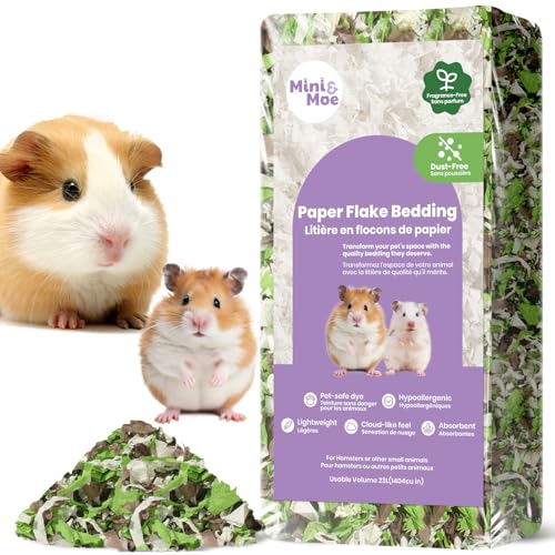 mini&moe Hamsterbett: feuchtigkeitsabsorbierendes und staubfreies Naturpapier für kleine Haustiere – für Meerschweinchen, Hamster und Kaninchen, 23 Liter von mini&moe