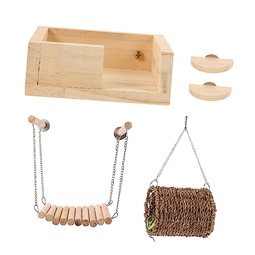 minkissy 1 Satz Hamster-Spielzeug Käfigspielzeug Für Hamster Holzplattform Für Hamster Vogel Holzbrücke Hamster Hängendes Hamster Holzplattform 5-teiliges Set Kleine Tiere Hölzern von minkissy