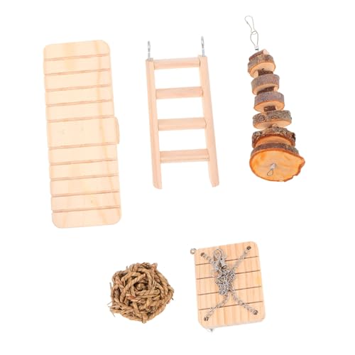 minkissy 1 Set 5 Stück Spielzeug Hamster Zähne Pflege Hamster kauen Papagei spielen Fitnessstudio Kleintier Spielplatz Bunny Swing Brücke Kleintier Wippe Sport Zubehör Ratte Leiter Holz Kombination von minkissy