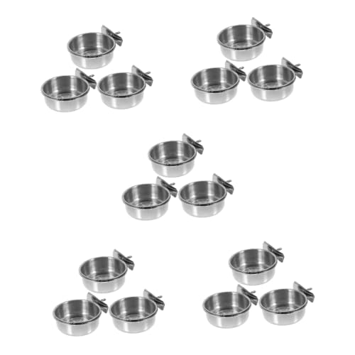minkissy 15 Pcs papagei food cup bird feeding dish Sittiche Feeding Bowls metal Feeder Bowl Food Bowl automatic drink dispenser Bird Bowls for Cage Stainless steel water cup hanging cup von minkissy