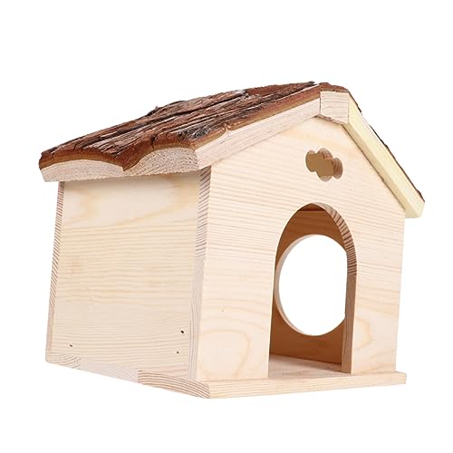 minkissy 1Stk Holzhaus kleines Kaninchenhaus Hamsterhaus Kleintierhaus der Natürlicher Hamsterkäfig Meerschweinchenhaus aus Holz Hasenstall hölzern Küchenutensilien draussen von minkissy