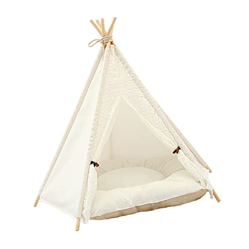 minkissy 1stk Zelt Haustierbett Katzenhaus Für Den Innenbereich Katzenbett Zelt Hund Tipi Bett Hund Tipi Mit Großes Haustierbett Haustierzelt Baumwolltuch Haustier Katze Hundebett Weiß von minkissy