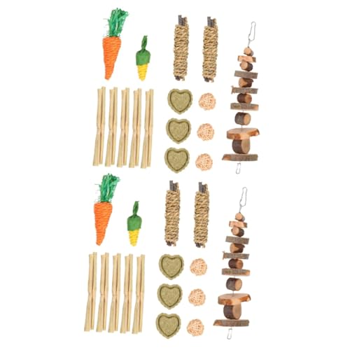 minkissy 2 Sets Kaninchen Spielzeug Heu Ratte Holz Kauspielzeug Kaninchen Leckerli Spielzeug Häschen Holz Gras Kuchen Hamster Kauspielzeug Beißspielzeug Meerschweinchen Holz Kauen Hamster Roller von minkissy