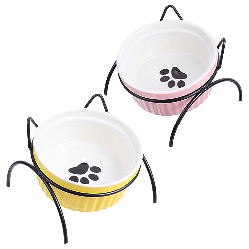 minkissy 2 Sets Katzennapf Keramik Katzenfutterspender Katze Futternapf Katze Wasserspender Katzenfutter Spender Futternapf Katze Wassernapf Haustier Wassernapf Haustier Wasserspender Nackenschutz von minkissy