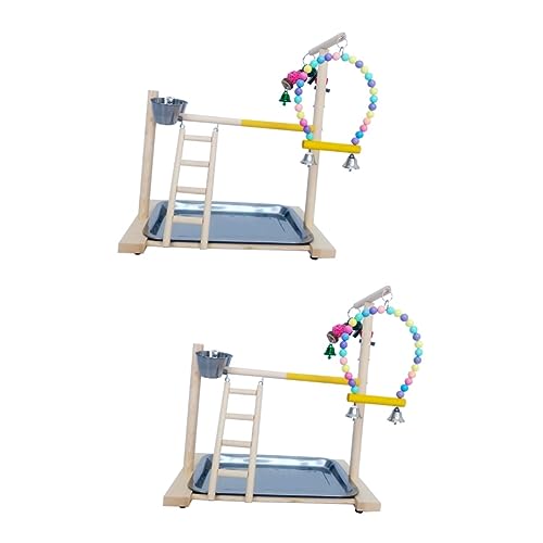 minkissy 2 Sets Papagei Training Frame bird play gym parrot playstand barsch sittich spielzeug vogel spielplatz mit futterstation vögel spielzeug Vogel Haustier Stand massiv holz hängend spielzeug von minkissy