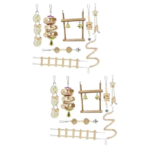 minkissy 2 Sets Papageienschaukel Sittich Balance Zug Spielzeug Sittich Leckerlis Sittich Käfig Papagei Kauspielzeug Spielzeug für Vögel Vogel Sitzstangen Holz Spielzeug Holzspielzeug Holzleiter zum von minkissy