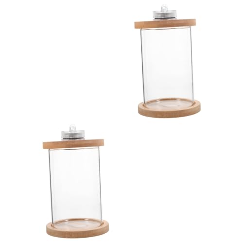 minkissy 2 Stück Glaseimer Aquarium Aquarium Mit Licht Aquarium Kleine Glasbehälter Glasterrarium Mit Deckel Led-Dioden Schneckenglas Terrarium Terrarien Mini Kleines Aquarium Holz von minkissy