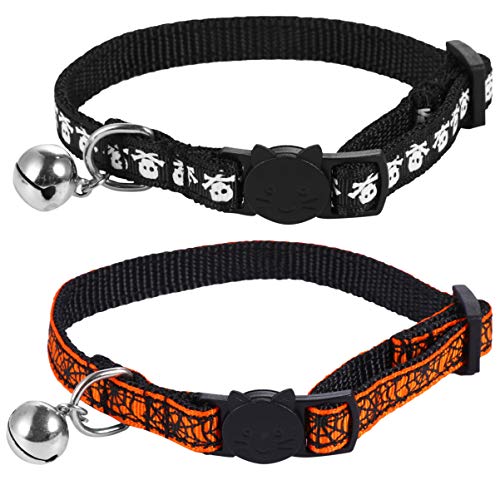 minkissy 2 x Halloween-Katzenhalsband, Halloween-Halsband für verstellbares Hundehalsband, Grass-Tunnel, Halloween-Katzen-Outfit, kleines Katzenhalsband, Kätzchen, Glöckchenhalsband, Hundehalsband, von minkissy