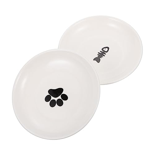 minkissy 2Pcs pet ceramic bowl cat food bowls ceramic cat food dish kitten ceramic dish cat bowl pet feeder bowls pet dish ceramic cat plates cats bowls food plate ceramics tall feet white von minkissy