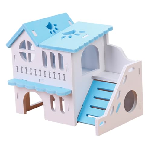 minkissy 2St Doppel Hamster Villa Kaninchenzubehör Versteck für Waldhamster Ratte Spielzeug Spielset aus Holz Spielsachen für Holzvillen hölzerne Villa Goldener Bär Hamsterhaus Holzhaus von minkissy