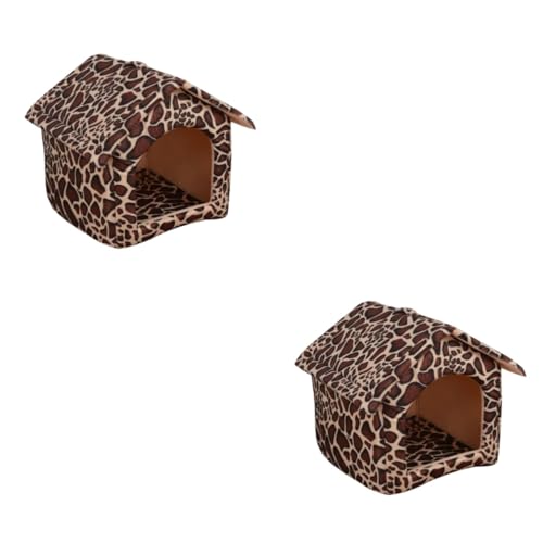 minkissy 2St Haustier-Schlafbett Haustier warmes Leopard Haustierhaus faltbar Haustierbett Hundehaus von minkissy