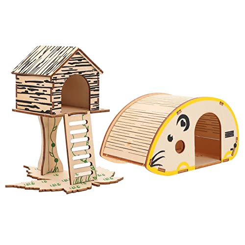 minkissy 2St Holzhamster Spielzeug Hamstervilla Kleintierversteck Käfig für Kaninchen Kaninchenzaun Haustier Spielset aus Holz Hamsterhaus Hamsterspielzeug hölzern Kletterwand der Zaun von minkissy