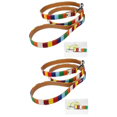 minkissy 2St Leine mit Schnellverschluss gestreifte Leine Anti-verlorene Langer Gürtel Welpe leintuch Canvas Trainingsleine für Haustiere Regenbogenleine Hündchen Leinen Halsband von minkissy