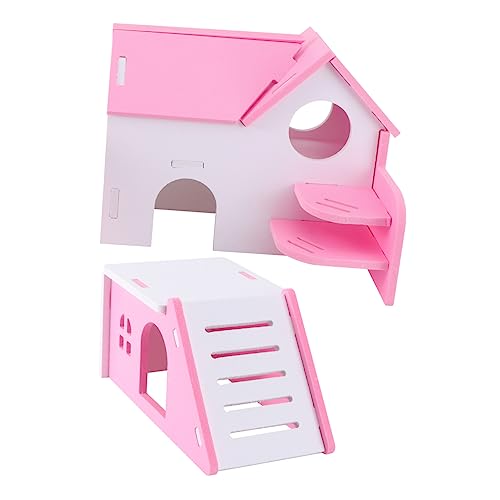 minkissy 2pc Maze Klettern Spielzeug Kleintier Hideout Haus Hamster Versteck Spielzeug Klettern Leiter Hamster Schloss Erbils Kammer Hütte Kleintier Versteck Hütten Holz Spielzeug Kleine Haustier von minkissy