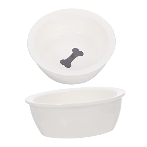 minkissy 2pcs pet ceramic bowl ceramic pet feeding bowl raised cat bowls for food ceramic cat bowl cat feeding dish dog food bowl puppy bowl cat dish ceramics animal white feeding basin von minkissy