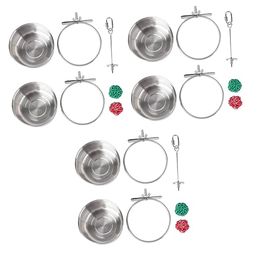 minkissy 3 Sätze 5-teiliges Set Vogelkäfig-utensilien Spielzeug Für Haustiere Sittich Vogelkäfig Futternapf Aus Stahl Zubehör Für Vogelkäfige Vogel Kauen Papagei Rostfreier Stahl Beissen von minkissy