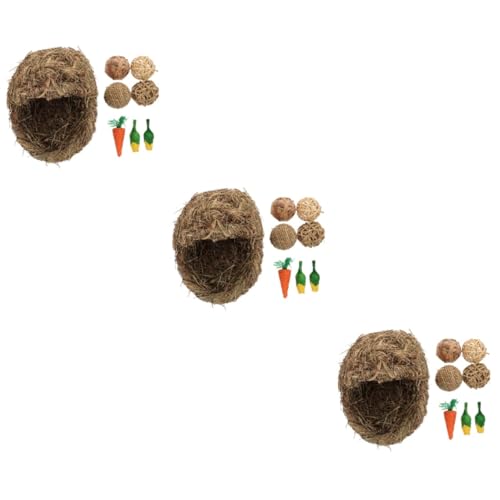 minkissy 3 Sets Kaninchen Gras Nest Häschen Bettwäsche Hamster Bettwäsche Kaninchen Spielzeug für Kaninchen Kaninchen Bett Häschen Spielzeug Kaninchen Ruhe Handwerk Spielzeug Kleintier Bettwäsche von minkissy