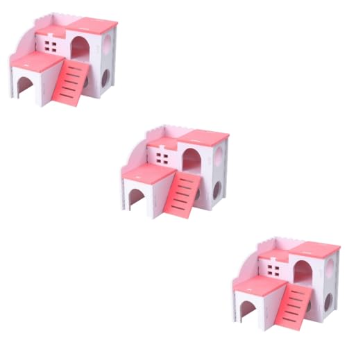 minkissy 3St Holzhamster Hamsterversteck Rennmäuse klein Hamstervilla Hamsterspielzeug und Zubehör Hamsterhäuschen aus Holz Haustierhaus aus Holz hölzern Hamsterhaus Essensbox Bambus von minkissy
