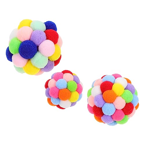 minkissy 3pcs funny cat ball pet toys cat elastic balls dog ball toys bunny toys for rabbits cat wool pompom pom cat toys pet ball toy cat interactive balls Metal the bell indoor cat von minkissy