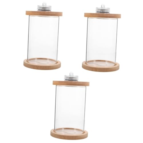 minkissy 3pcs glass bucket fish tank aquarium desktop aquarium betta fish aquarium transparent fish tank fish tank bowl small fish tank container with lid with cover Wood LED von minkissy