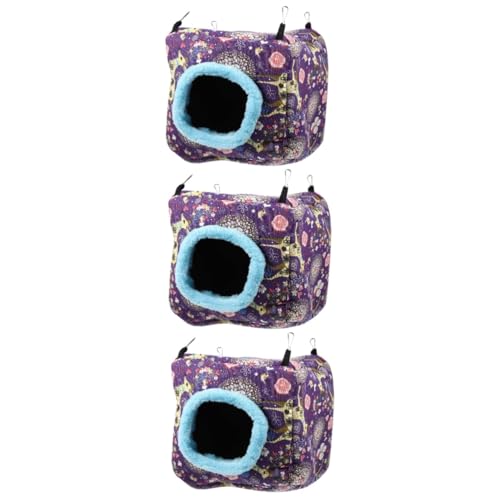 minkissy 3pcs hamster nest hamster hideout house sugar glider cage warm hanging resting place for sleeping ferret rat hammock warm resting place small bed cotton purple golden flower pet von minkissy