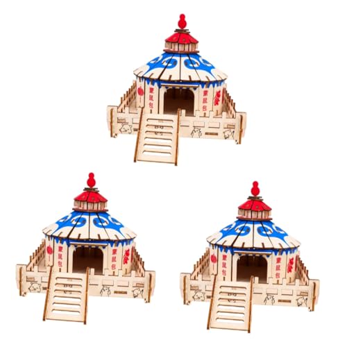 minkissy 3St Hamstervilla Kaninchenhaus Aktivitätsspielzeug für Hamster Spielset aus Holz Hasenspielzeug Hamster verstecken Hamsterversteck Hütte Meerschweinchen Rennmaus Haustierbett von minkissy