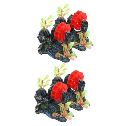 minkissy 4 Pcs Rockery Aquarium Water Wheel Aquarium Landscape Decoration Fish Hide Stone Fish Tank Mountain Fish Tank Rock Caves Windmill Decor Aquarium Mountain Resin Equipment Rotatable von minkissy