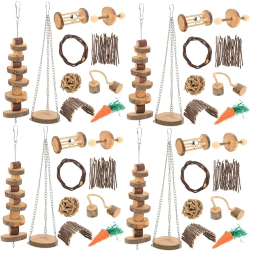 minkissy 4 Sets hamster toy Rats Toys Hamster Molar Toys pets exercise bell roller Guinea Pig Molar toys Bunny Tooth Chew Toys parrots chew toys animal toy small teething Supplies wooden von minkissy
