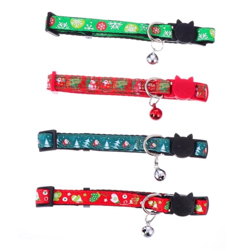 minkissy 4 Stück Katze Weihnachts Halsband Katzenhalskette Mit Glocke Abbrechbares Katzenhalsband Halsschleifen Für Hunde Weihnachtskatzenhalsband Halsketten Stoff Katzengürtel Einstellbar von minkissy