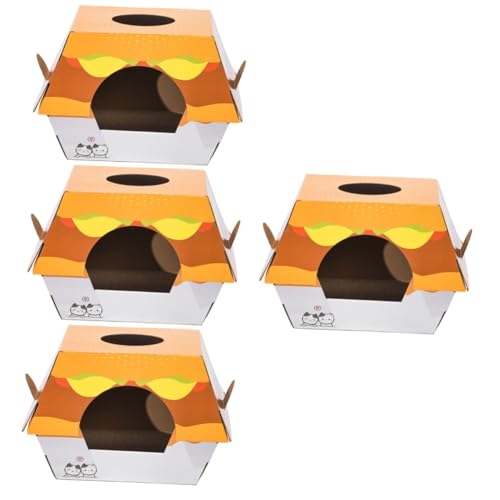 minkissy 4pcs Hamburger Cat Nest cat houses for outdoor cats cardboard cat playhouse creative scratching board outdoor toy kitten scratching mat pet toy corrugated paper recyclable notebook von minkissy